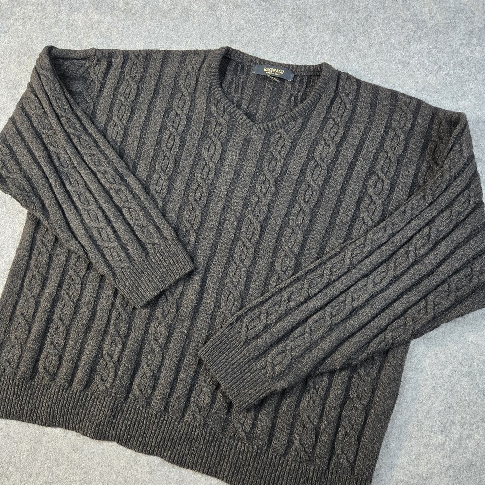Vintage‎ Bachrach Sweater Mens XL Brown Wool Blend Cable Knit Italy Made